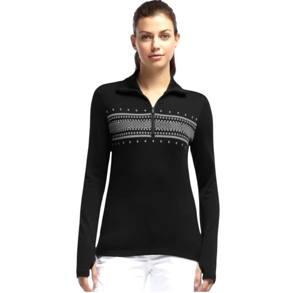 Icebreaker Tops - Icebreaker Merino Wool 260 Black Printed Quarter Zipper Tech Top Women’s Small